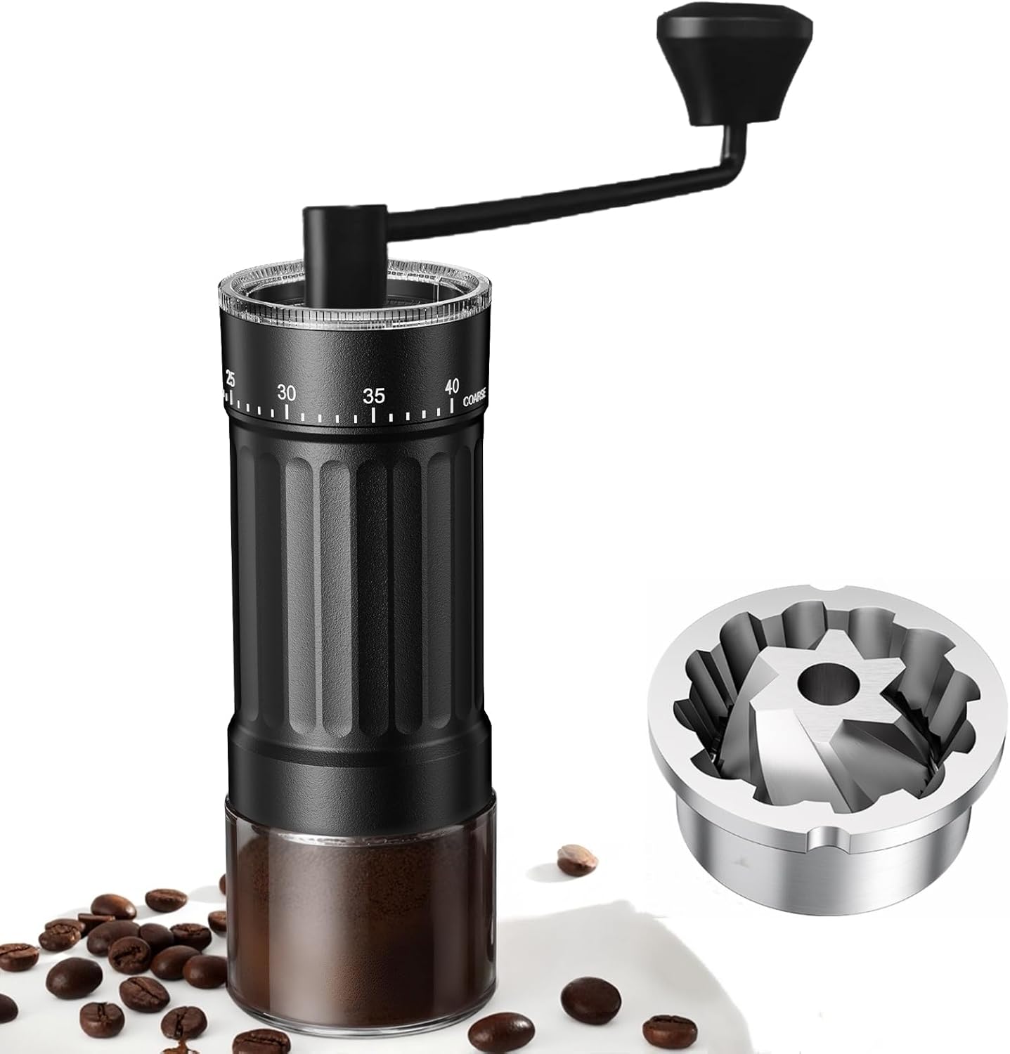 616c6B8TUL._AC_SL1500_.jpg Mini Manual Coffee Grinder with Stainless Steel Conical & 40 Adjustable Settings, Portable Hand Coffee Bean Mill with 30g Capacity & Crank, Great for Travel, Camping, Espresso, Pour Over, etc - Image 1