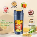 20 oz (600ml) USB Portable Blender Cup - High-Speed Rechargeable for Shakes, Smoothies & Juices, Travel-Size with Multi-Blade (Dark Blue) - Image 2