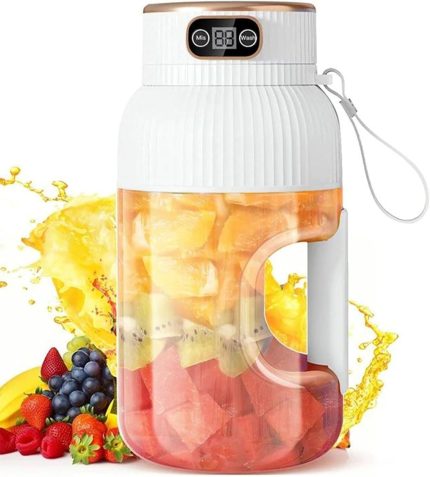 Portable Juicer 1200ml 2-in-1 Portable Blender Cup with Digital Display, USB Rechargeable Portable Juicer Blender with Ergonomic Grip for Shakes & Juice Portable Blender